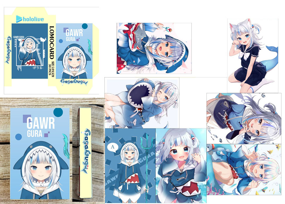 Hộp ảnh lomocard Gura gura-Hololive-VTuber  set 30 tấm ảnh khác nhau