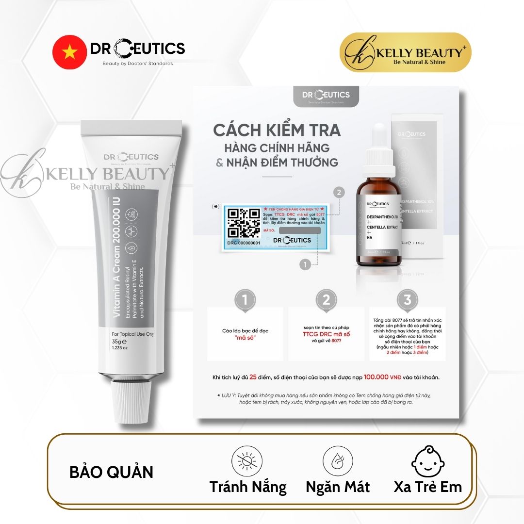 Kem Dưỡng Vitamin A Cream 200.000 IU DrCeutics - Mờ Nếp Nhăn, Căng Mịn; Sáng Da, Mờ Thâm Nám | Kelly Beauty