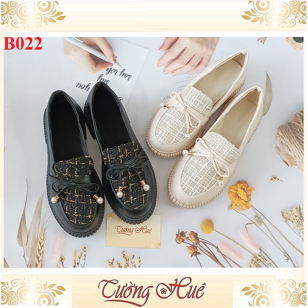 Giày Búp Bê Mũi Tròn Nữ Phối Nơ Gót Vuông Cao 3CM - Hàng Quảng Châu