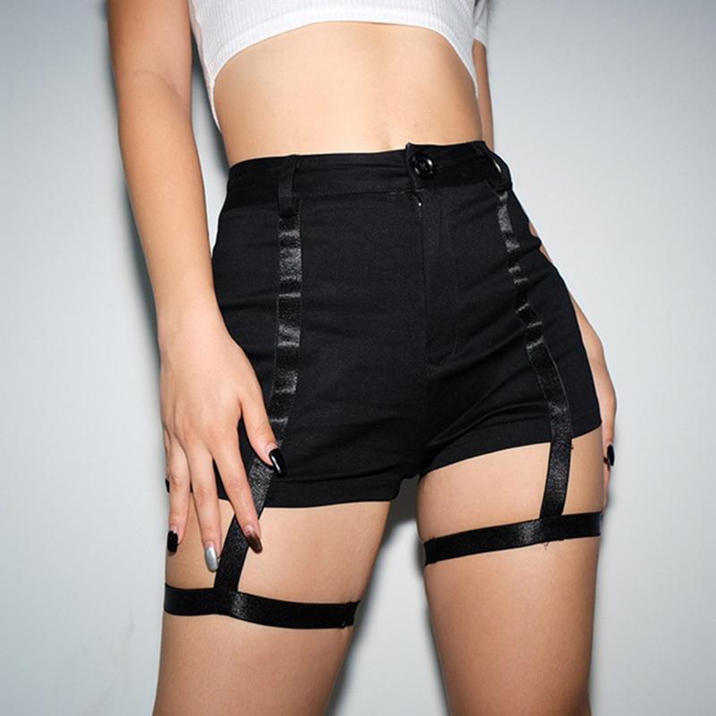 Mùa Hè 2021 Đen Gợi Cảm Băng Quần Short Nữ Modem Sexy Khoét Hở Đen Dây Đeo Quần Short Lưng Cao Khoác Quần Short Nữ