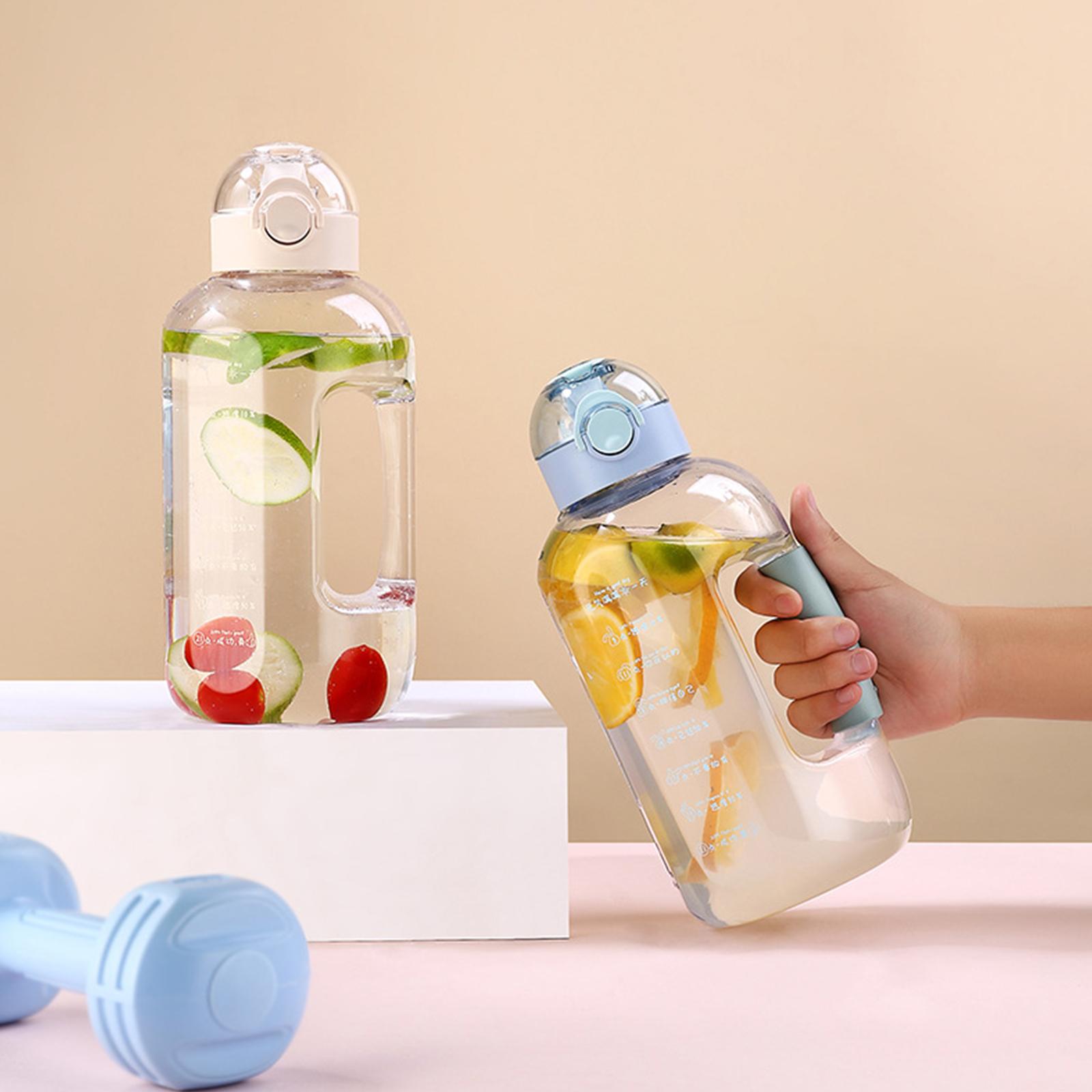 2L Water Bottle with Marker & Straw Large Capacity Water Bottle with Handle Reusable Leakproof Water Jug