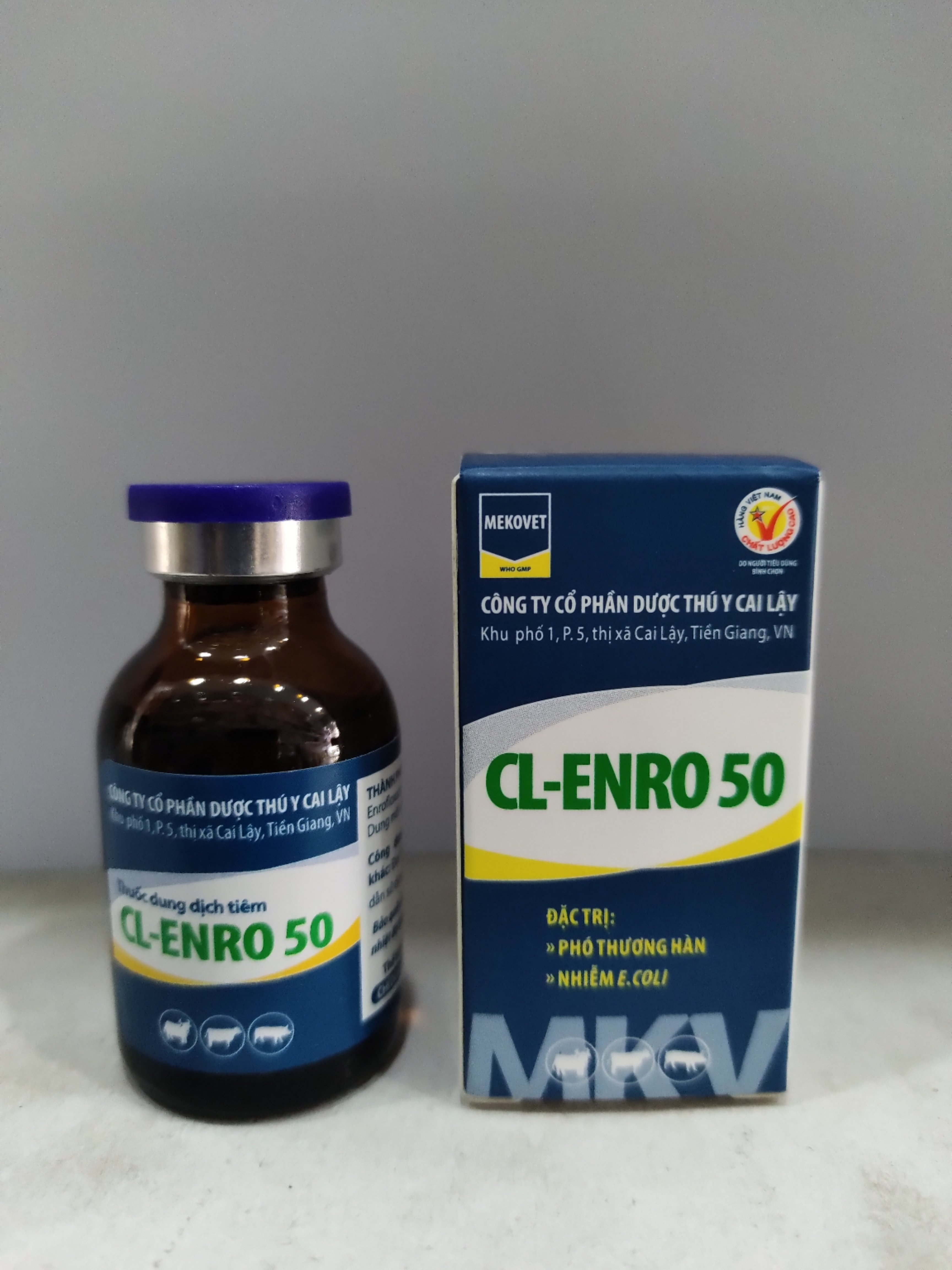 Thuốc dung dịch tiêm CL-ENRO50 đặc t.rị thương hàn, nhiễm ecoli trên gia súc, trị các bệnh nhiễm trùng đường hô hấp, tiêu hoá
