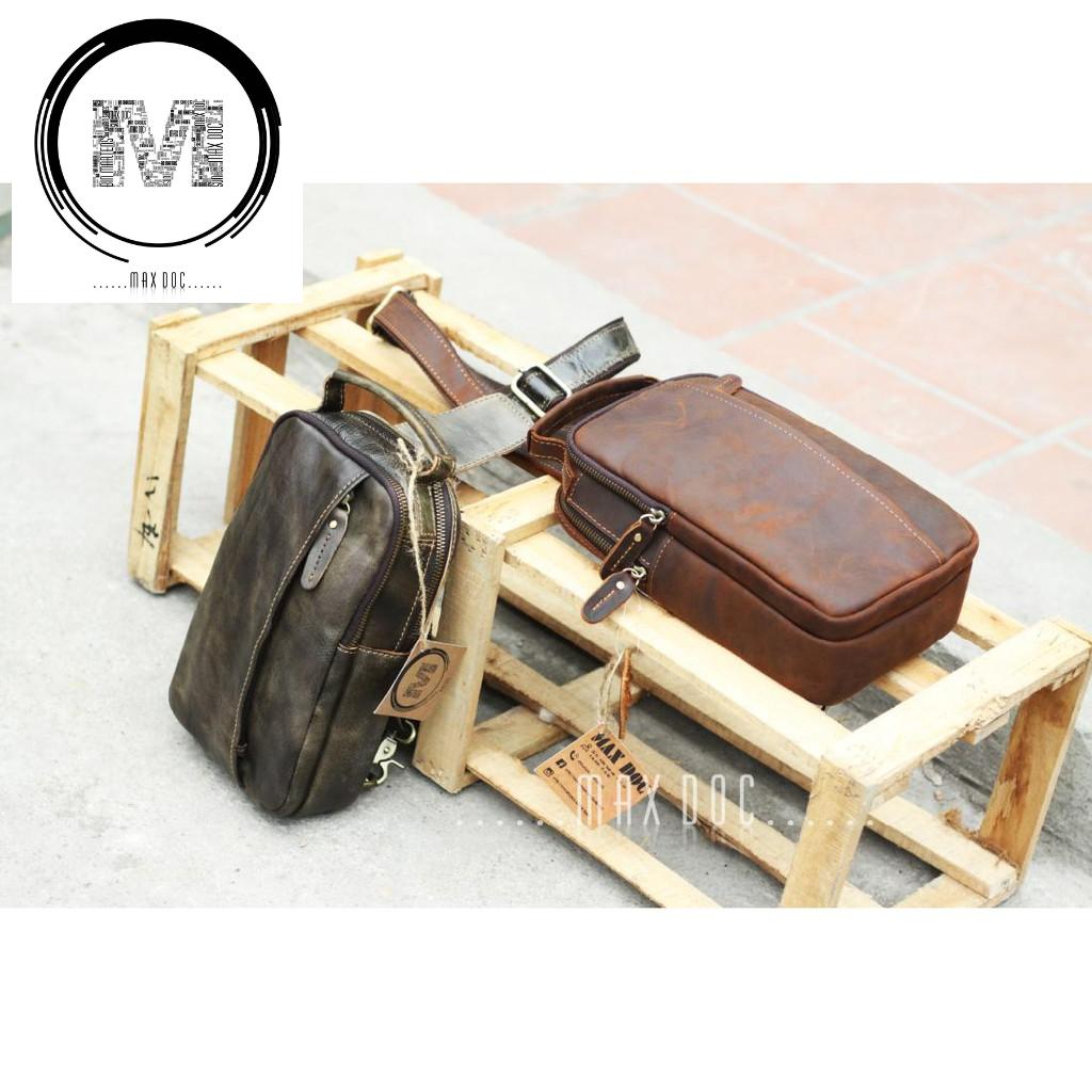 Cặp Sling Bag Quai Đeo Lưng, Đeo Ngực Chất Liệu Da Bò Thật Nguyên Tấm, Loại Da Sáp Mã C17 - Max Độc