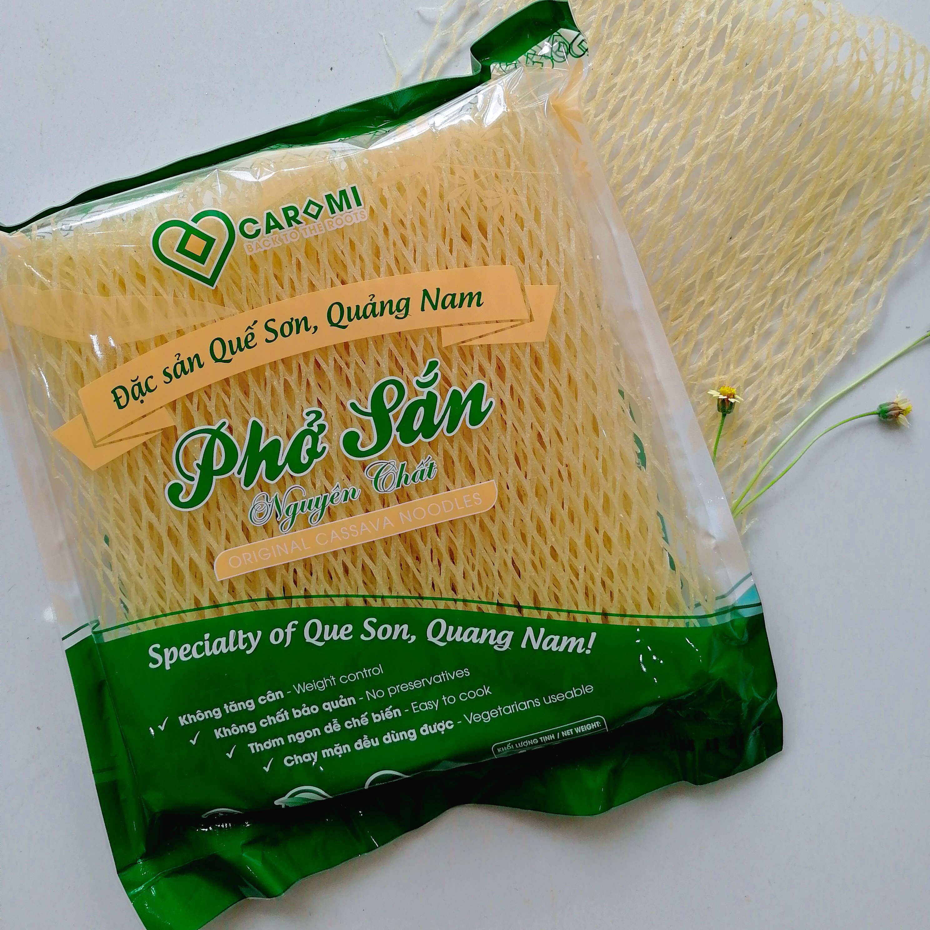 Phở sắn Nguyên chất, Đặc sản,  túi 400g , Thực phẩm sạch tự nhiên, không cholesterol, tốt cho bệnh nhân tiểu đường - Thương hiệu Caromi, Hàng chính hãng