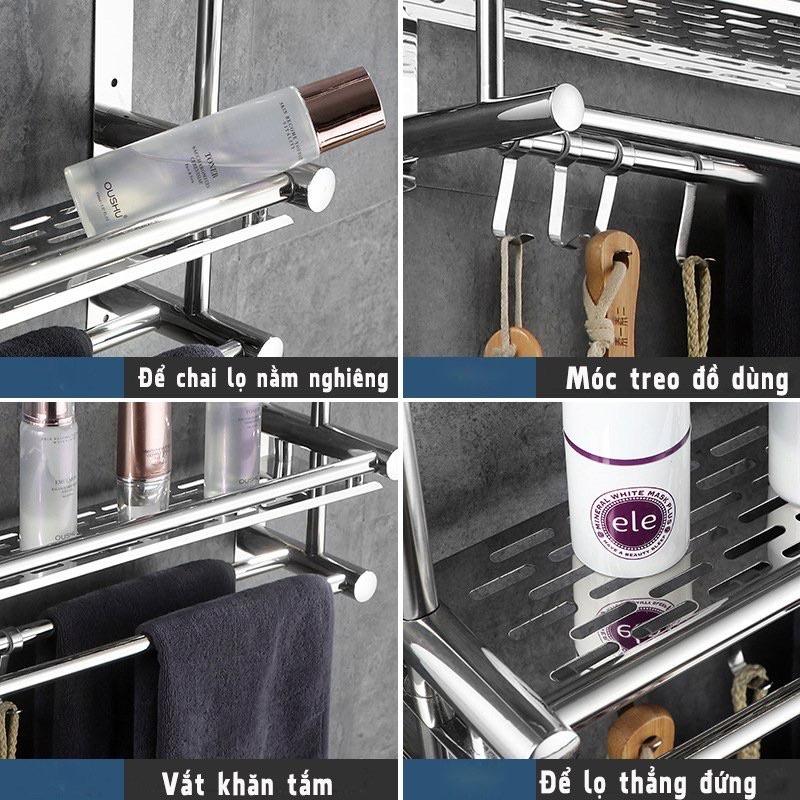 Kệ Nhà Tắm INOX 304 Bóng , Giá Treo Khăn Nhà Tắm, Để Đồ Dùng Inox Đa Năng Gắn Tường