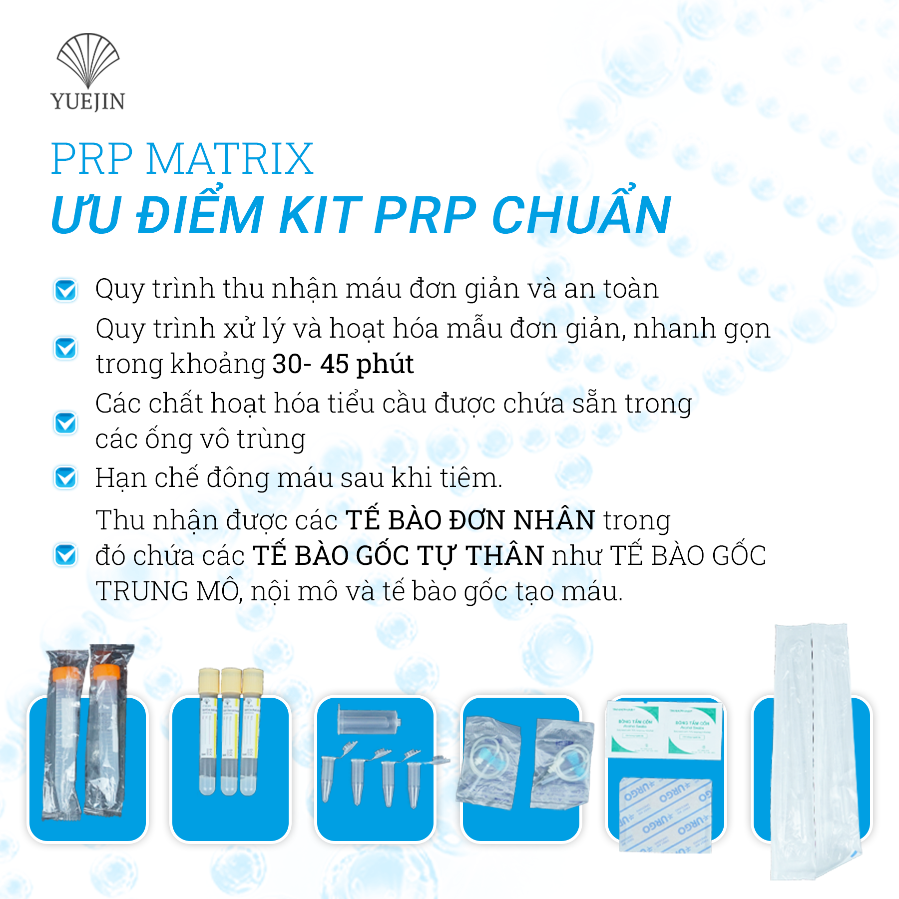 KIT PRP MATRIX - Bộ Kit tách huyết tương giàu tiểu cầu 18 món - Yuejin