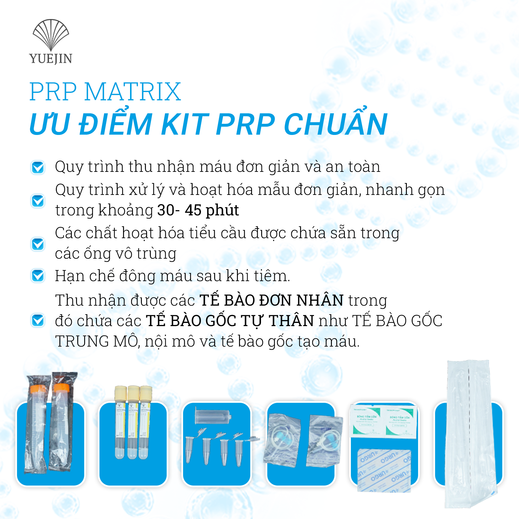 [Combo 5 Bộ] Kit PRP Matrix Yuejin - Hàng cty 18 món (Bộ Kit tách huyết tương giàu tiểu cầu)