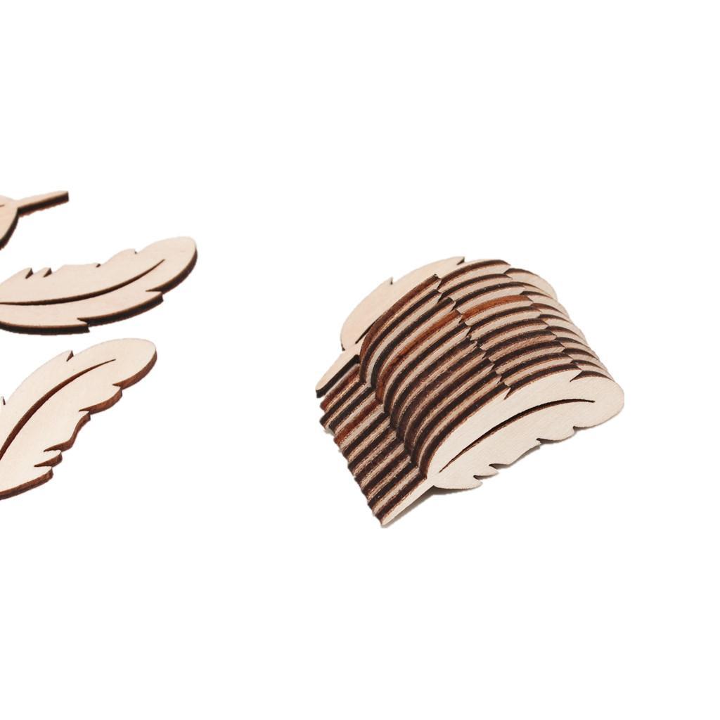 25 Pieces Feather Shape Unfinished Wood Shape Embellishment for Art Craft Decoration 50mm