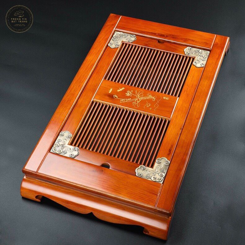 Khay Trà Tre Cao Cấp Bọc Đồng 4 Góc Kích Thước 63*38*7.5 KT 47
