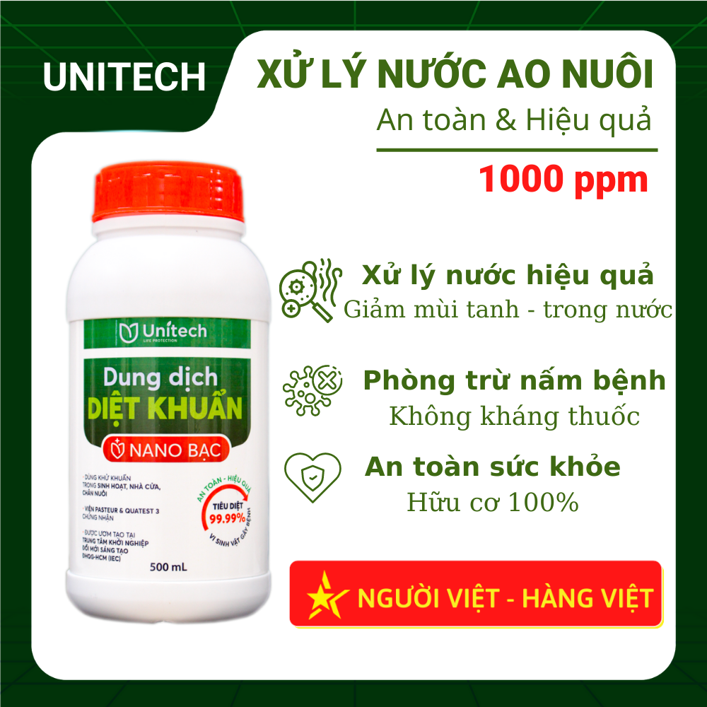 Nano bạc diệt khuẩn Unitech | Phòng bệnh tôm cá, ốc bươu, cá kèo, xử lý nước ao nuôi