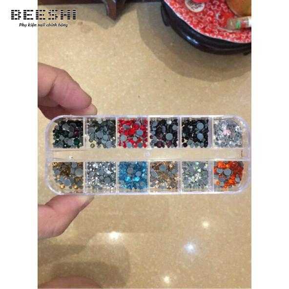 Khay đá chân keo YBH mix màu mix size 12 ô hộp nhỏ 1441 viên đá siêu sáng -beeshi shop nail