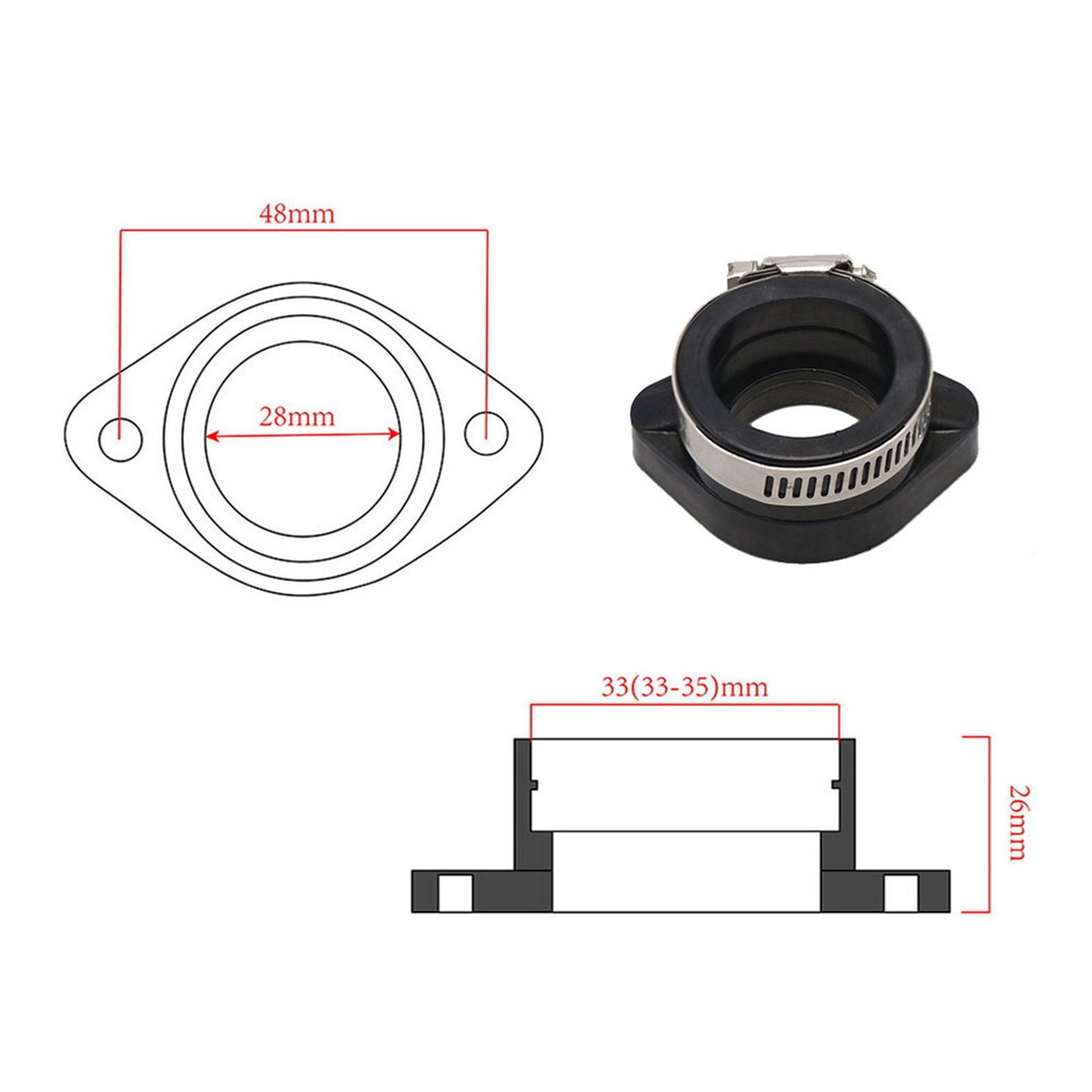 Motorcycle Carburetor Adapter 48mm Black Rubber Mat Carburetor Manifold Inlet Intake Pipe for TM28 Carburetor for Vm24 26 28 Dirt Bike