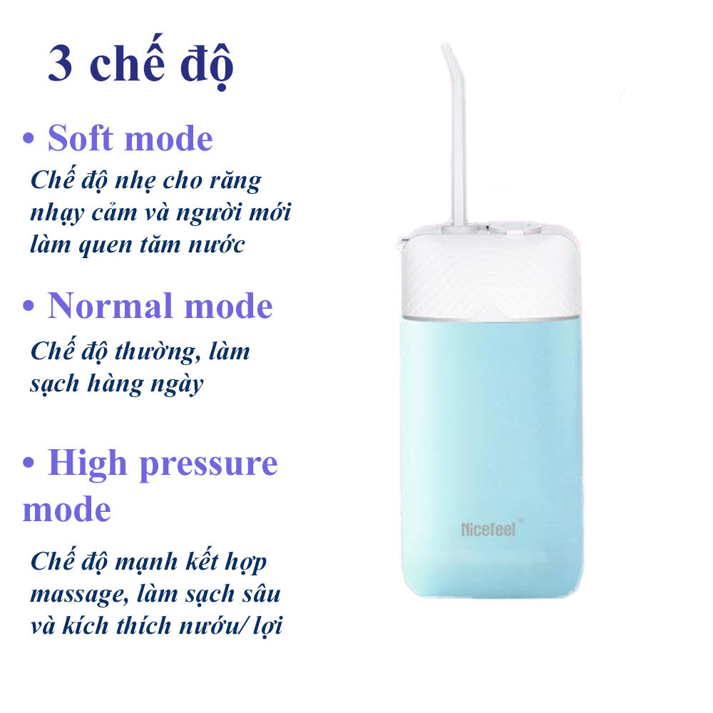 Máy tăm nước mini Nicefeel FC2550 Xanh chính hãng, tặng túi đựng máy chính hãng sang trọng, sử dụng pin sạc, chống nước IPX7, Có chứng nhận FDA, CE, FCC, RoHS, ATL-Intertek