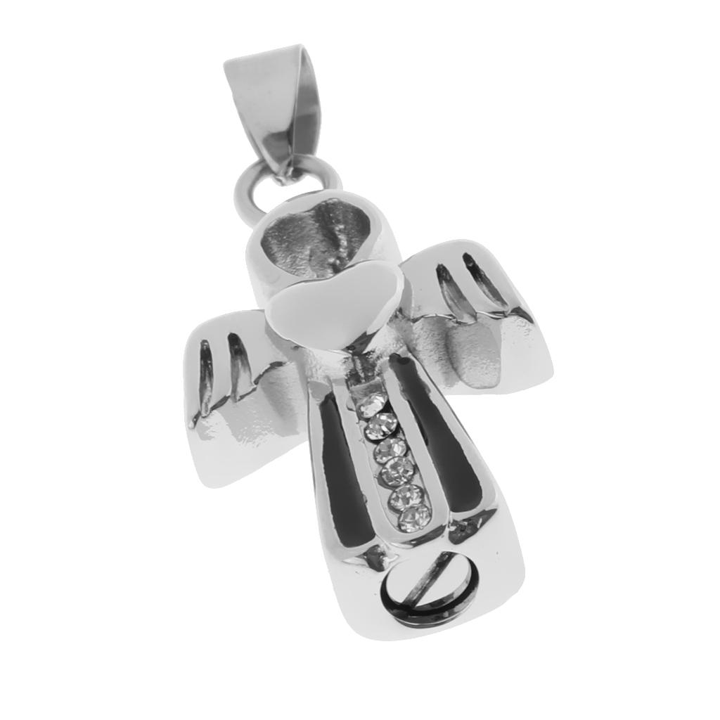 Silver Angel Wing Heart Cross Urn Pendant Stainless Steel Cremation Memorial