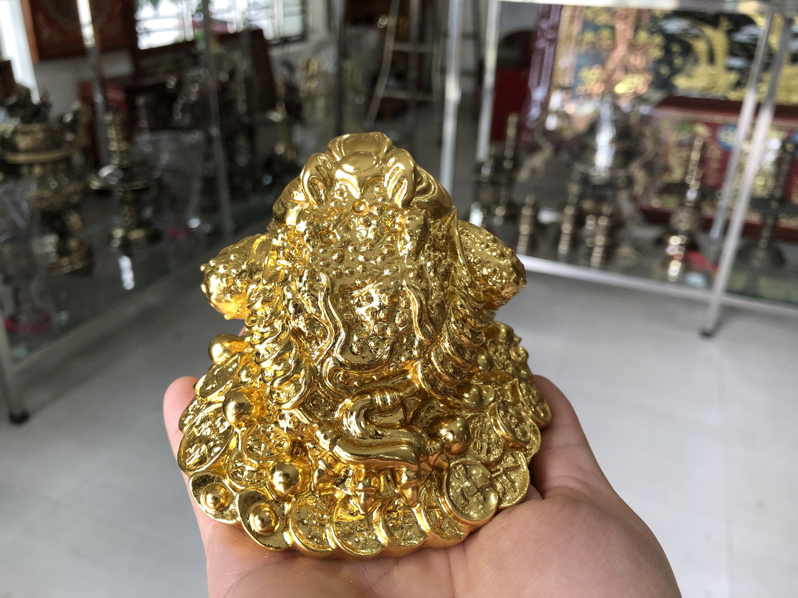 Cóc thiềm thừ ba chân Đồng Thau DÁT VÀNG, cóc ngậm tiền đồng dát vàng