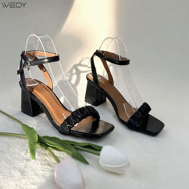 [HÌNH THẬT]Giày Sandal Cao Gót Nữ Gót Vuông 5 Phân, Xăng Đan Cao Gót Mũi VuôngMàu Đen WD2308