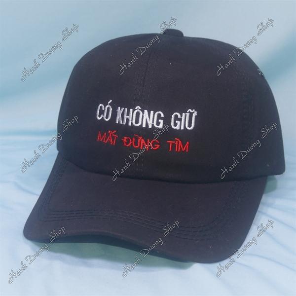 Nón kết thêu chữ Có Không Giữ Mất Đừng Tìm có khóa tăng giảm size phía sau - Đen