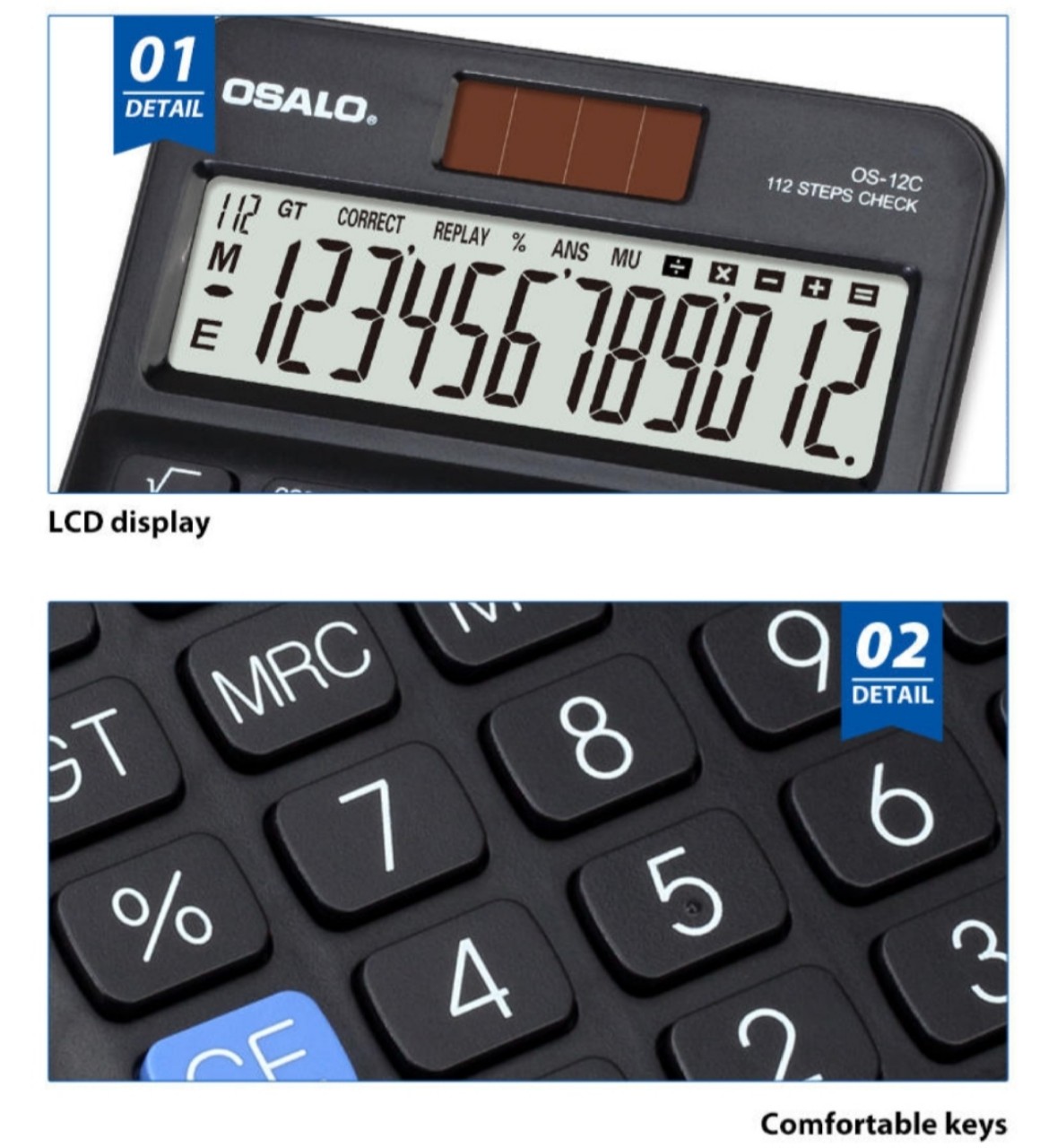 Máy tính bán hàng cầm tay OSALO OS-12C chính hãng, chất lượng cao(tiêu chuẩn Châu Âu-CE),Màn hình CLD Nhật rộng, sắc nét, 12 chữ số, thiết kế sang trọng, mạnh mẻ.