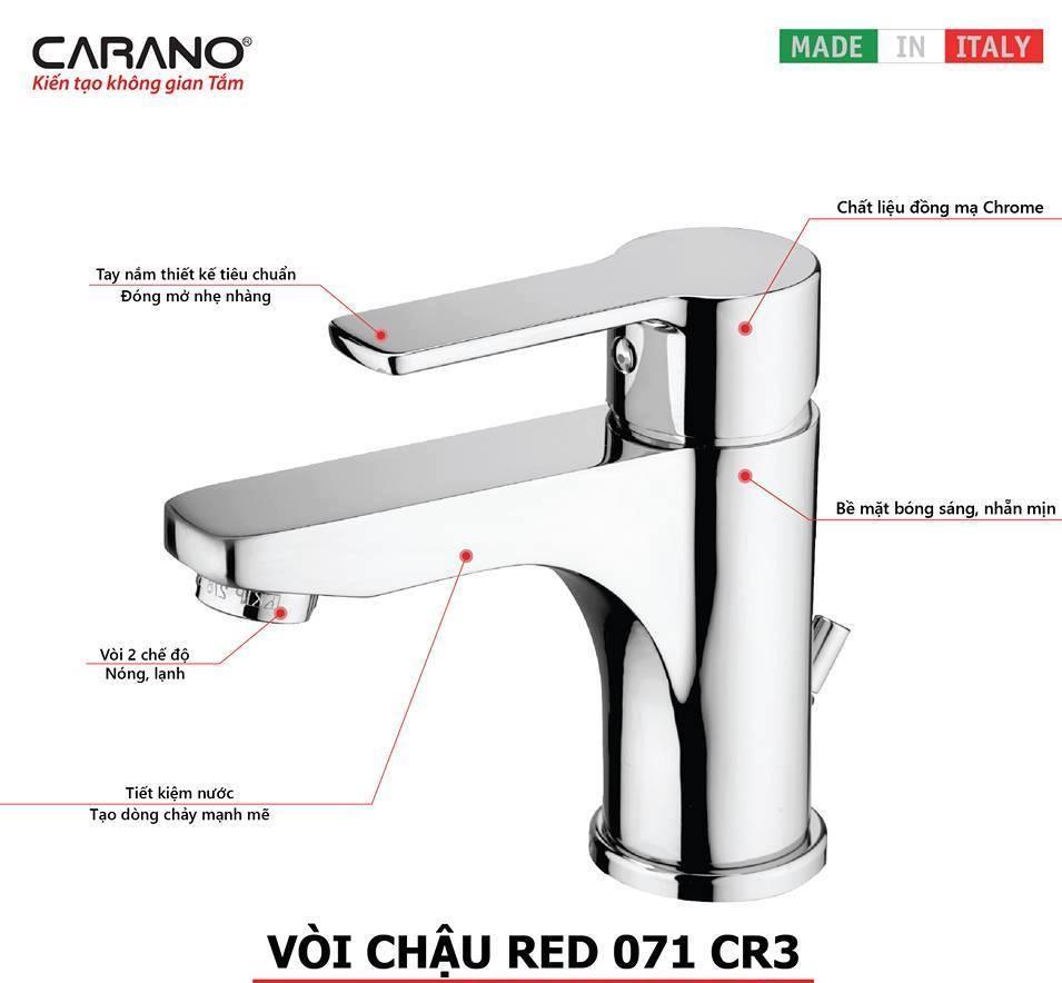 Vòi Lavabo Nóng Lạnh CARANO - Sản xuất 100% tại Ý - Model RED071CR3-PGH