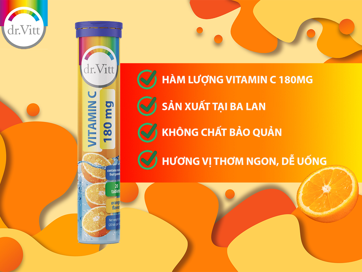 Viên sủi Bổ sung Vitamin C 180mg tăng sức đề kháng dr. Vitt - Balan