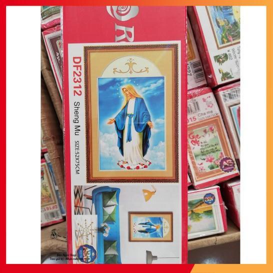 Tranh Đính Đá Đức Mẹ. Kích Thước: 52cm x 75cm