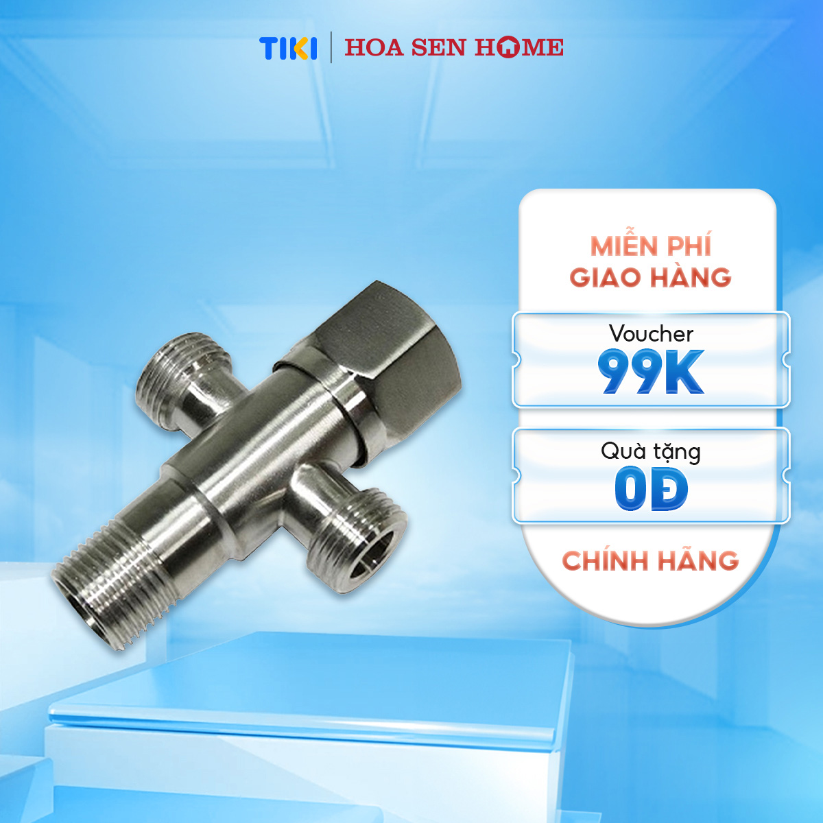 Van góc chữ T 304 TUSLO COCVT0001 1 đầu cấp nước và 2 nhánh cấp ra, có khóa, inox 304 không gỉ sét - Hoa Sen Home - Hàng chính hãng  