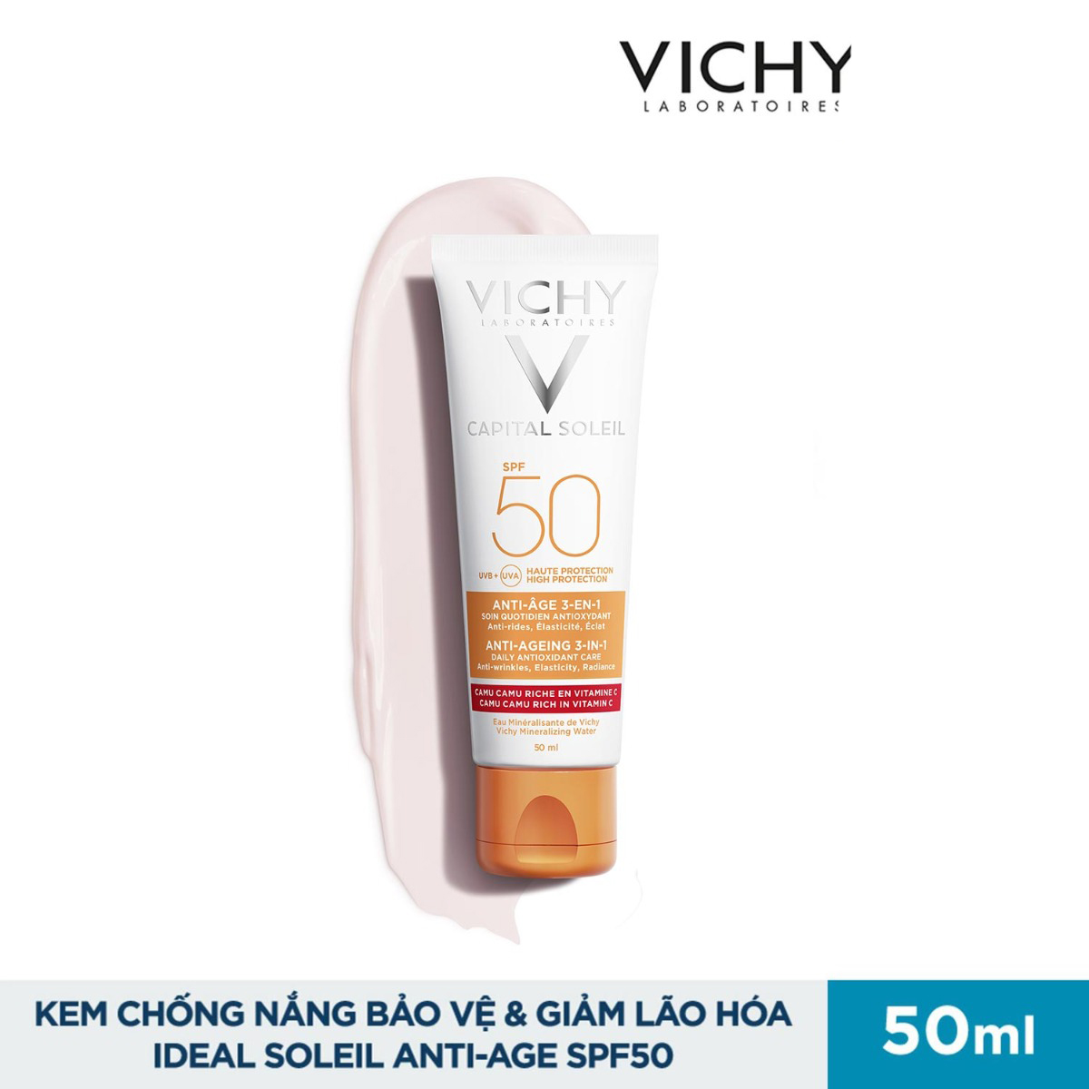 Kem Chống Nắng Vichy Capital Soleil Anti-Ageing 3-In-1 Chống Lão Hóa Và Dưỡng Da SPF50 PA+++ 50ml