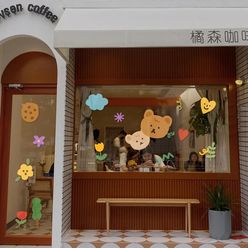 HÌNH DÁN BEAR CUTE TRANG TRÍ GƯƠNG CỬA HÀNG CUTE