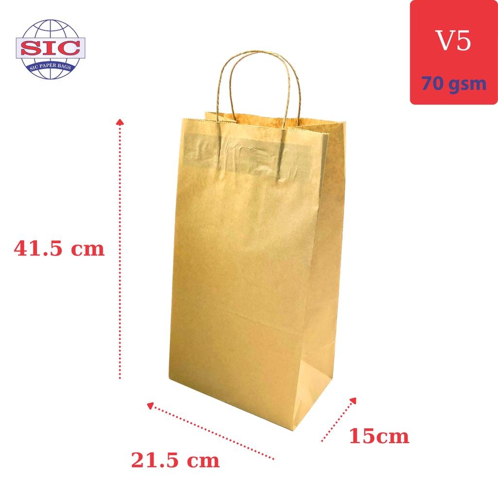 10 CHIẾC TÚI GIẤY KRAFT V5: 21.5x15x41.5 CÓ QUAI