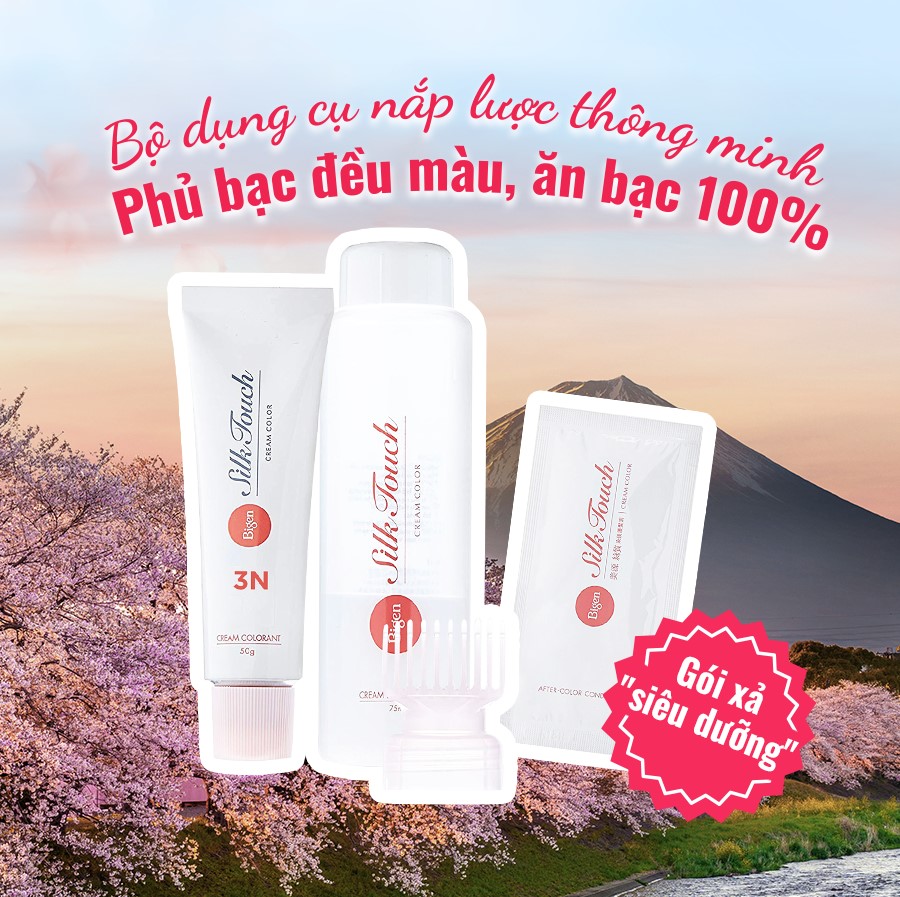 Thuốc nhuộm dưỡng tóc phủ bạc thảo dược Bigen Silk Touch Thương hiệu Nhật Bản Sắc Màu trẻ trung 80ml dạng kem - BST 8C