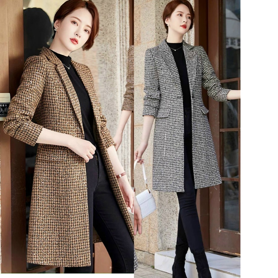 ÁO KHOÁC DẠ KIM SA CỔ VEST DÁNG DÀI CAO CẤP