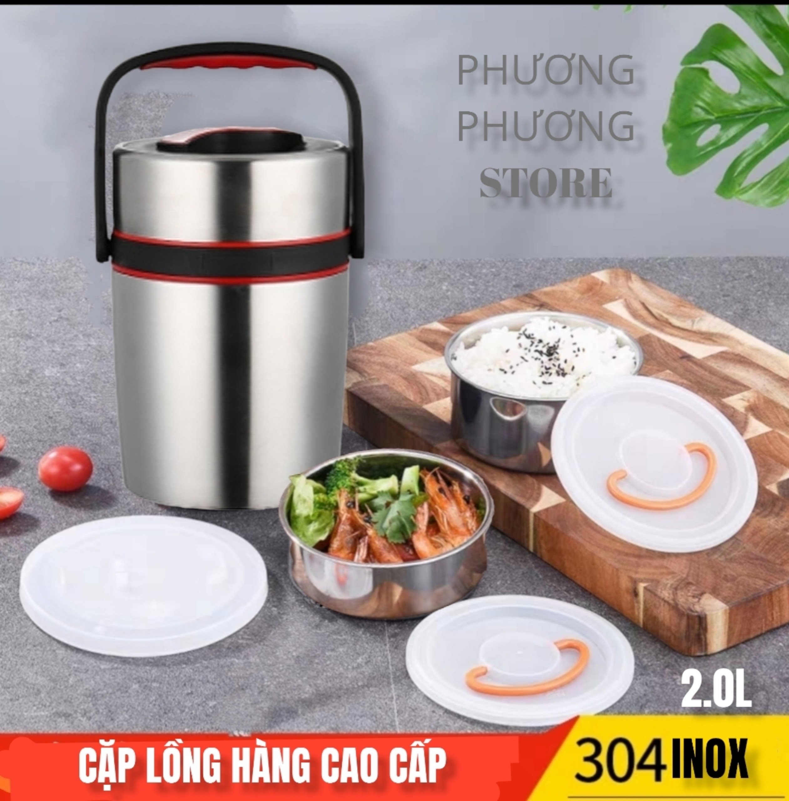 CẶP LỒNG, CAMEN GIỮ NHIỆT CAO CẤP INOX 304 DUNG TÍCH 2.0L HÀNG SIÊU ĐẸP CÓ NẮP CHỐNG TRÀN