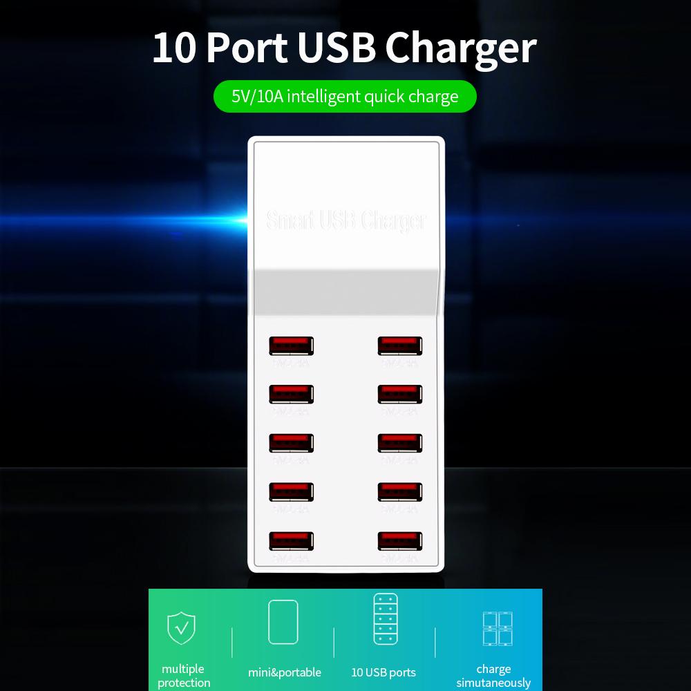 Bộ Sạc 10 Cổng USB 50W WLX-T8 Sạc Nhanh Cho Điện Thoại Di Động / Máy Tính Bảng