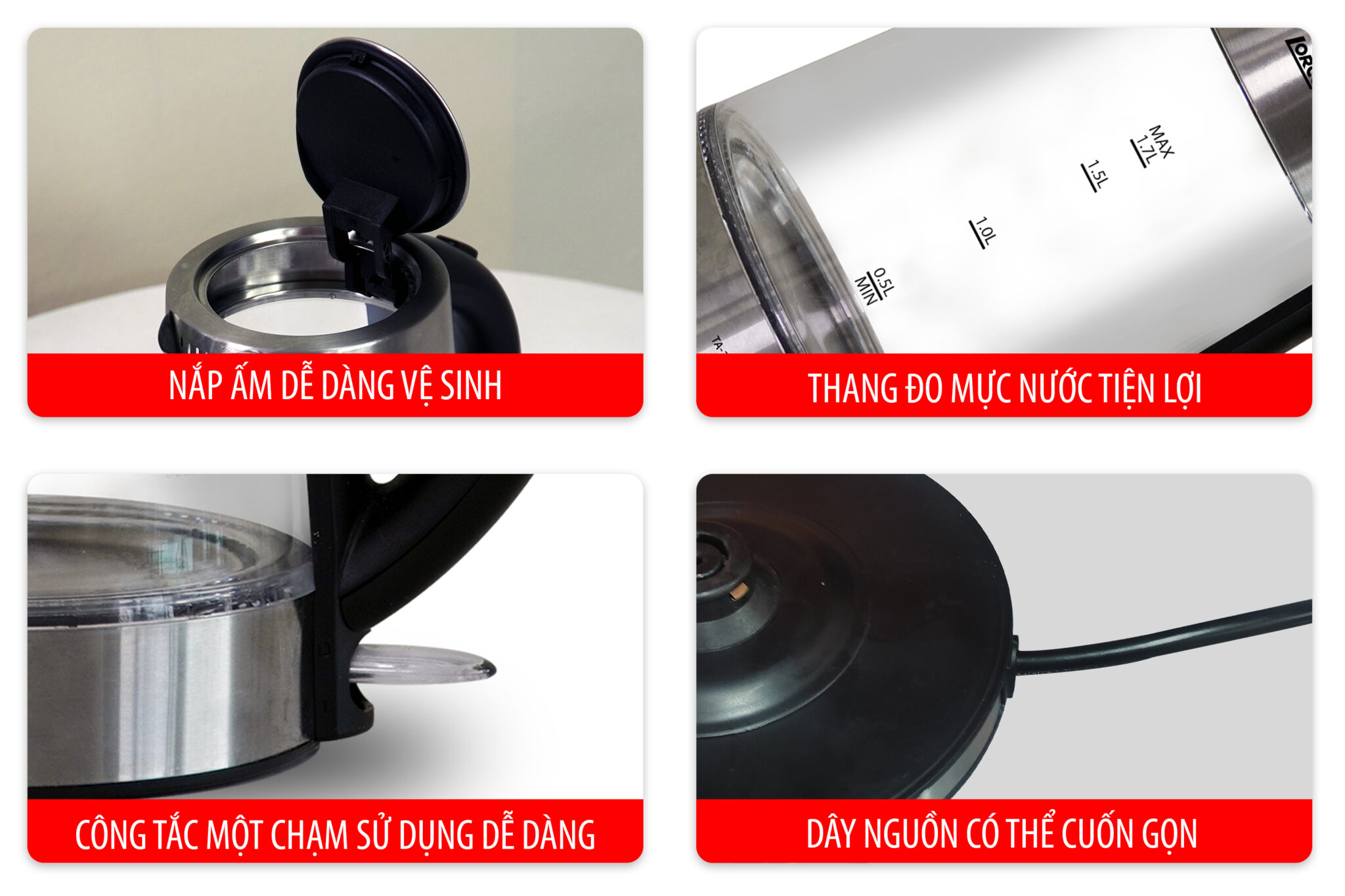 Ấm Đun Siêu Tốc 2 Lớp 1.7L Lorca TA 3006A Hàng Chính Hãng Ấm Đun Nước Thủy Tinh Inox Đun Nhanh, Công Suất Lớn 2200W