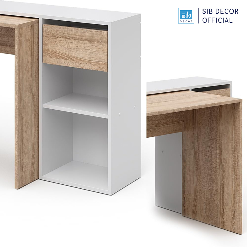 Bàn Gỗ Đôi Thương Hiệu SIB Decor Có Thể Linh Động Kéo Dài, Thu Gọn