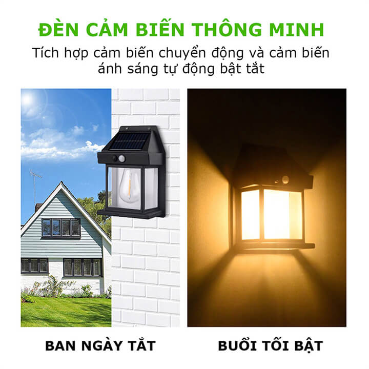 Đèn năng lượng mặt trời cảm biến ánh sáng tự động bật tắt, đèn mặt trời cảm biến hồng ngoại trang trí sân vườn 3 chế độ, ánh sáng vàng-BK888