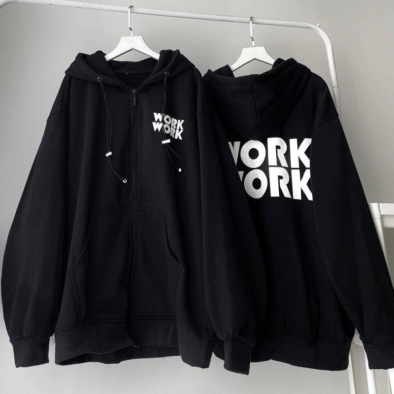 Áo Khoác Hoodie Unisex Zip Nỉ Bông WORK màu ĐEN/XÁM TRẮNG Nam nữ unisex/Áo hoodie dây kéo nữ form rộng Jaystoree