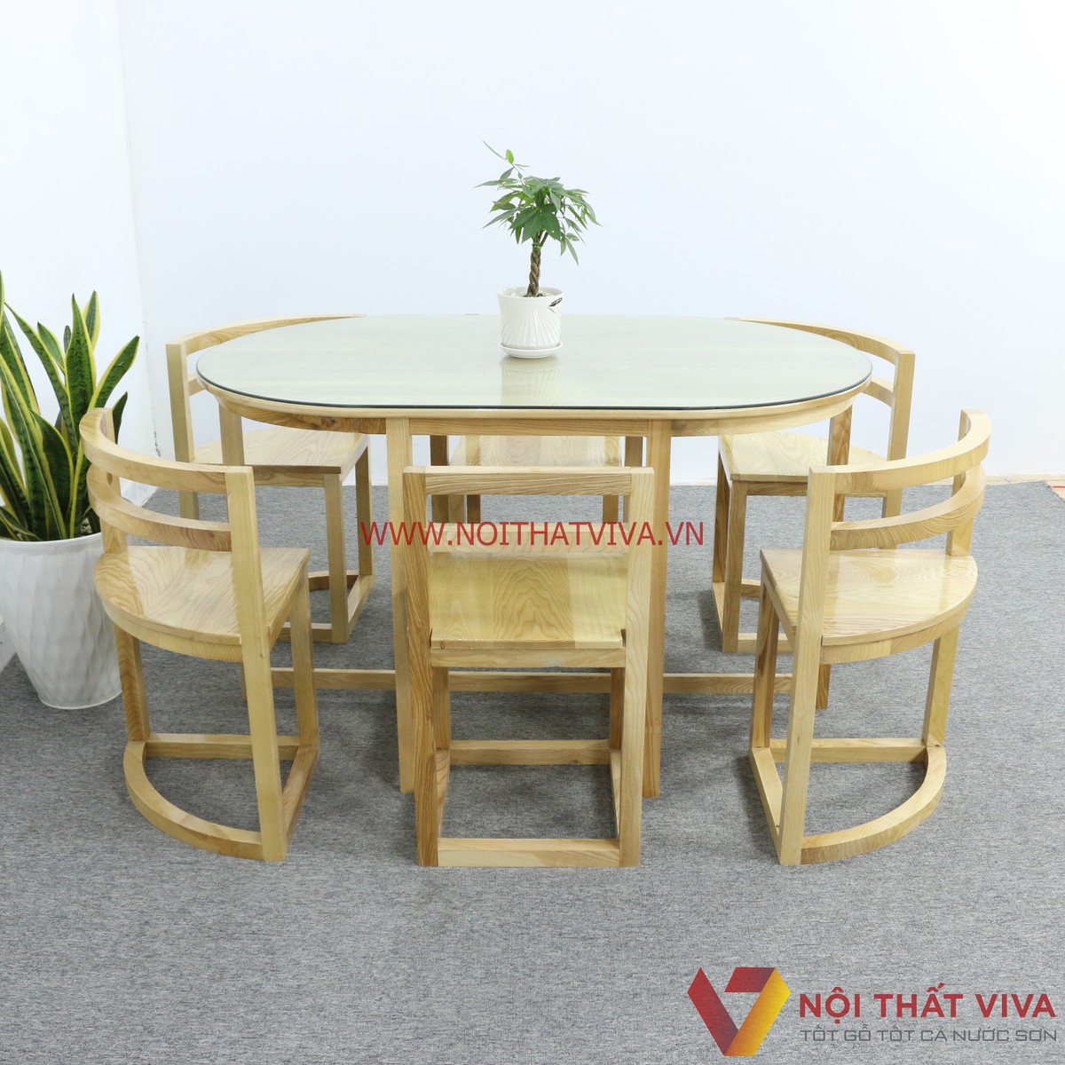 Bộ Bàn Ăn Xếp Gọn Thông Minh 6 Ghế Gỗ Sồi Nga Tự Nhiên Đẹp Giá Rẻ