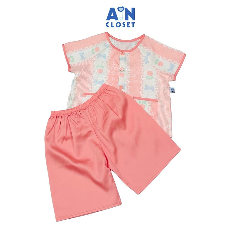Bộ quần áo Bà Ba Lửng bé gái họa tiết Kẻ Mây Hồng Lụa đào - AICDBGNI32T6 - AIN Closet