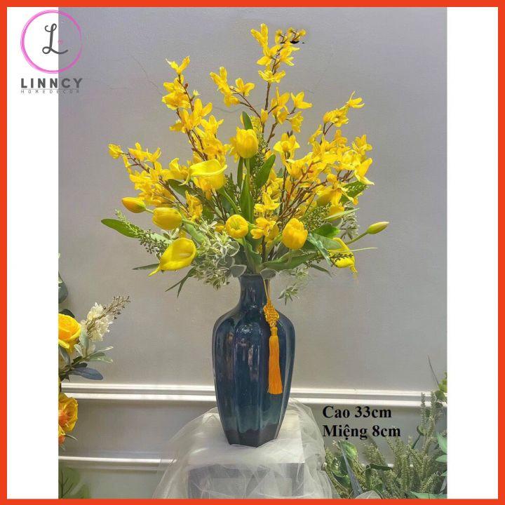 Bình cắm cành đào tết, bình cắm thanh mai, lựu đỏ, chanh mỹ cao 33cm, bình sứ men hỏa biến trang trí