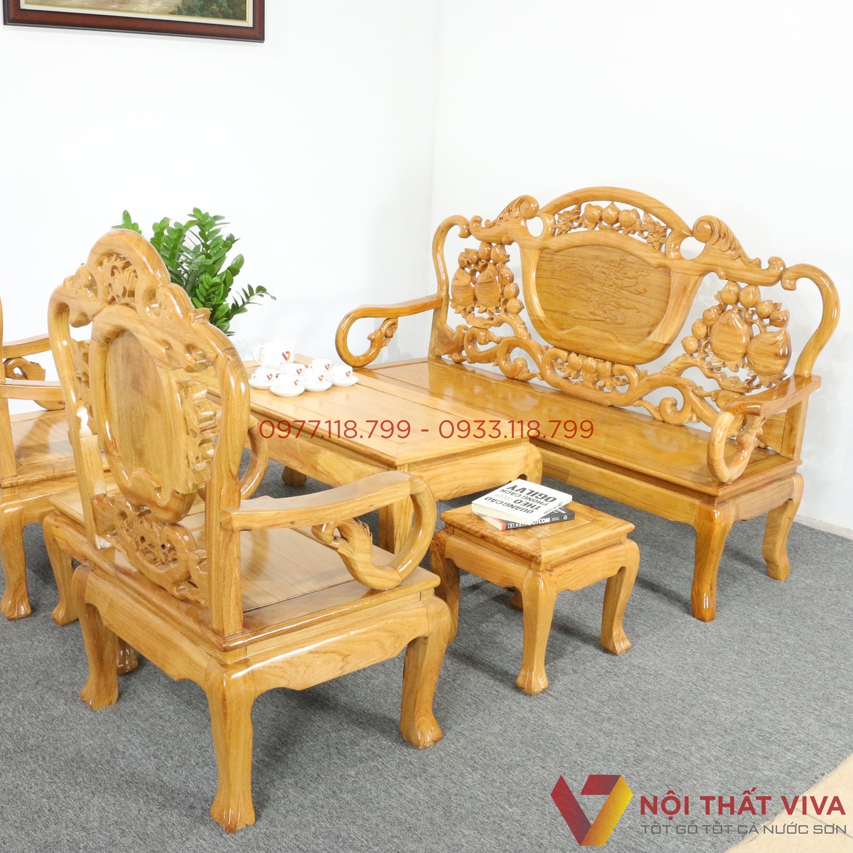 Bộ Bàn Ghế Salon Gỗ Gõ Đỏ Chuông Đào 6 Món Đẹp Hiện Đại