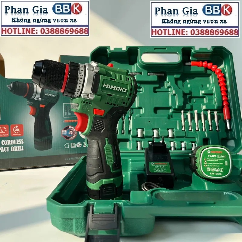 Máy Khoan Pin HIMOKI 16.8V - 3 Chức Năng - Khoan gỗ, Khoan tường - Motor 100% Dây Đồng - Bảo Hành 12 Tháng
