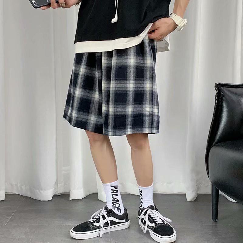 Quần Đùi Ống Rộng Họa Tiết Sọc Caro Thời Trang Cho Nam