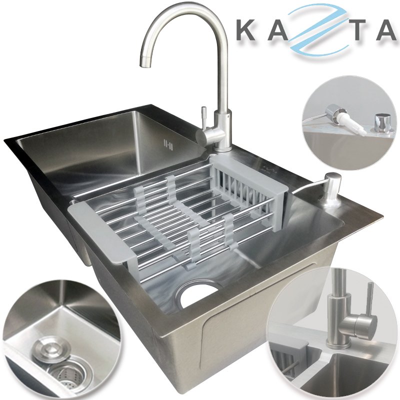 Combo Chậu Rửa Chén Bát Cao Cấp KAZTA KZ-CB8245T Inox Gồm: Chậu Rửa Chén 2 Hộc, Vòi Rửa Chén Nóng Lạnh Và Phụ Kiện Kèm Theo