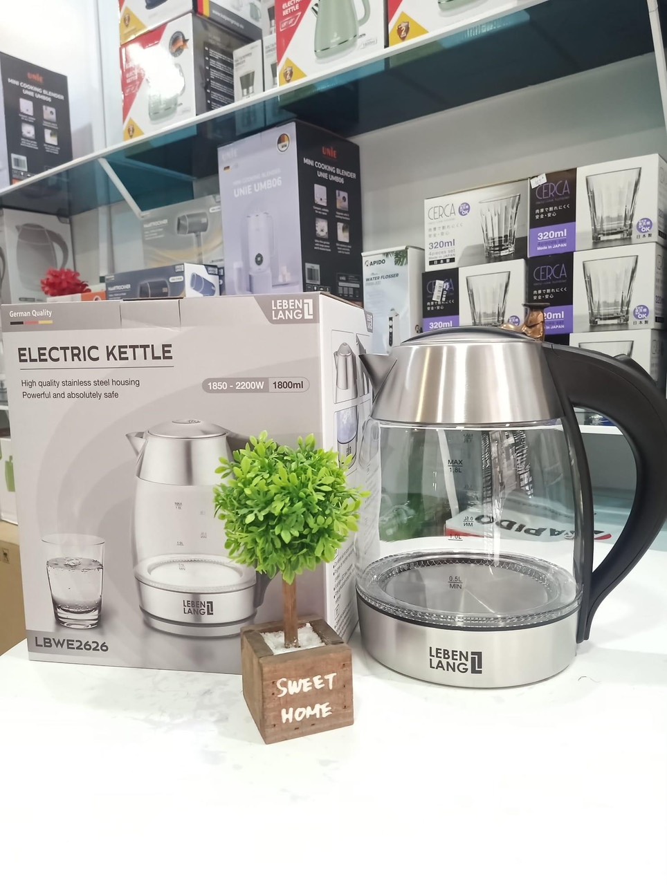 Ấm Siêu Tốc Thuỷ Tinh Lebenlang 1.8L LBWE2626 - LBLB2828 Kèm Lõi Lọc Inox - Hàng Chính Hãng