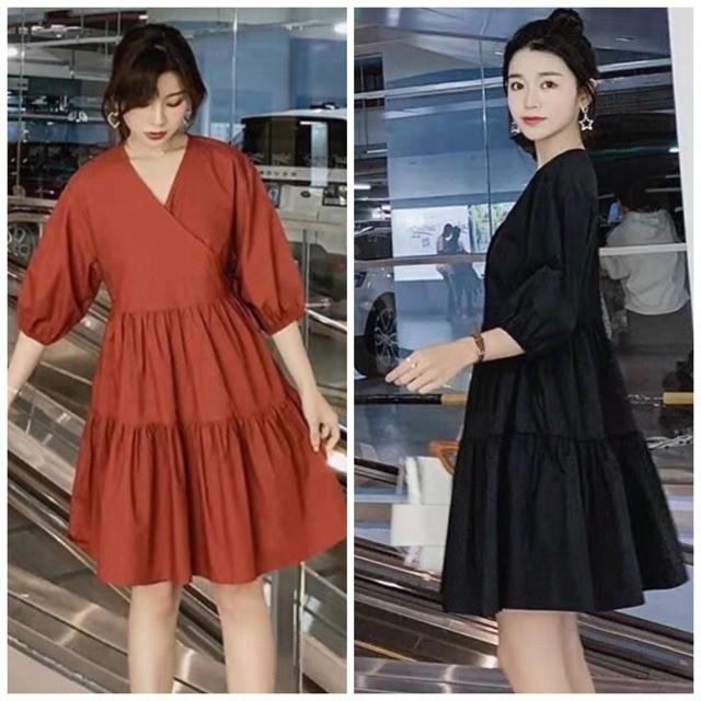Đầm Suông Ngắn Cổ V Nhiều Màu