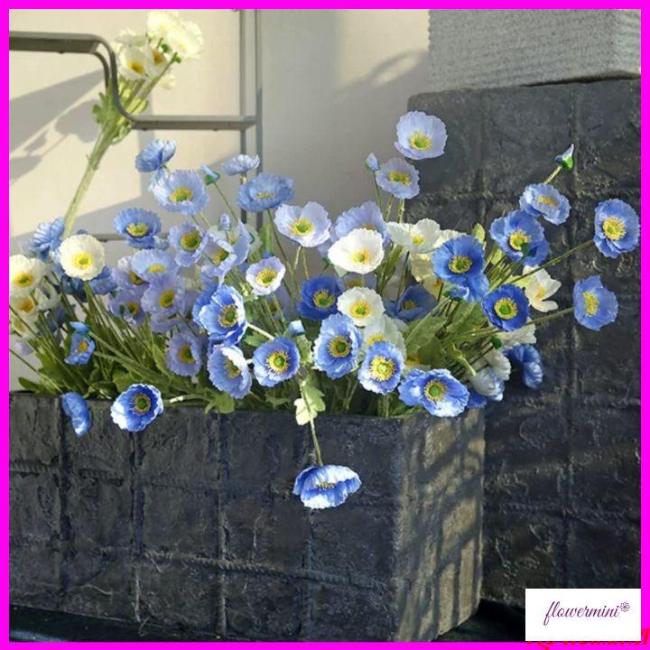 Hoa giả, cành hoa anh túc 3 bông trang trí nhà cửa dài 60cm Flowermini AT-01