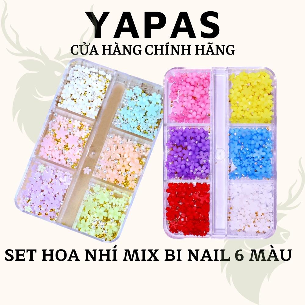 Set hoa nhí nail mix bi trắng vàng mix màu size, Charm hoa sứ nhí đính trang trí móng cao cấp