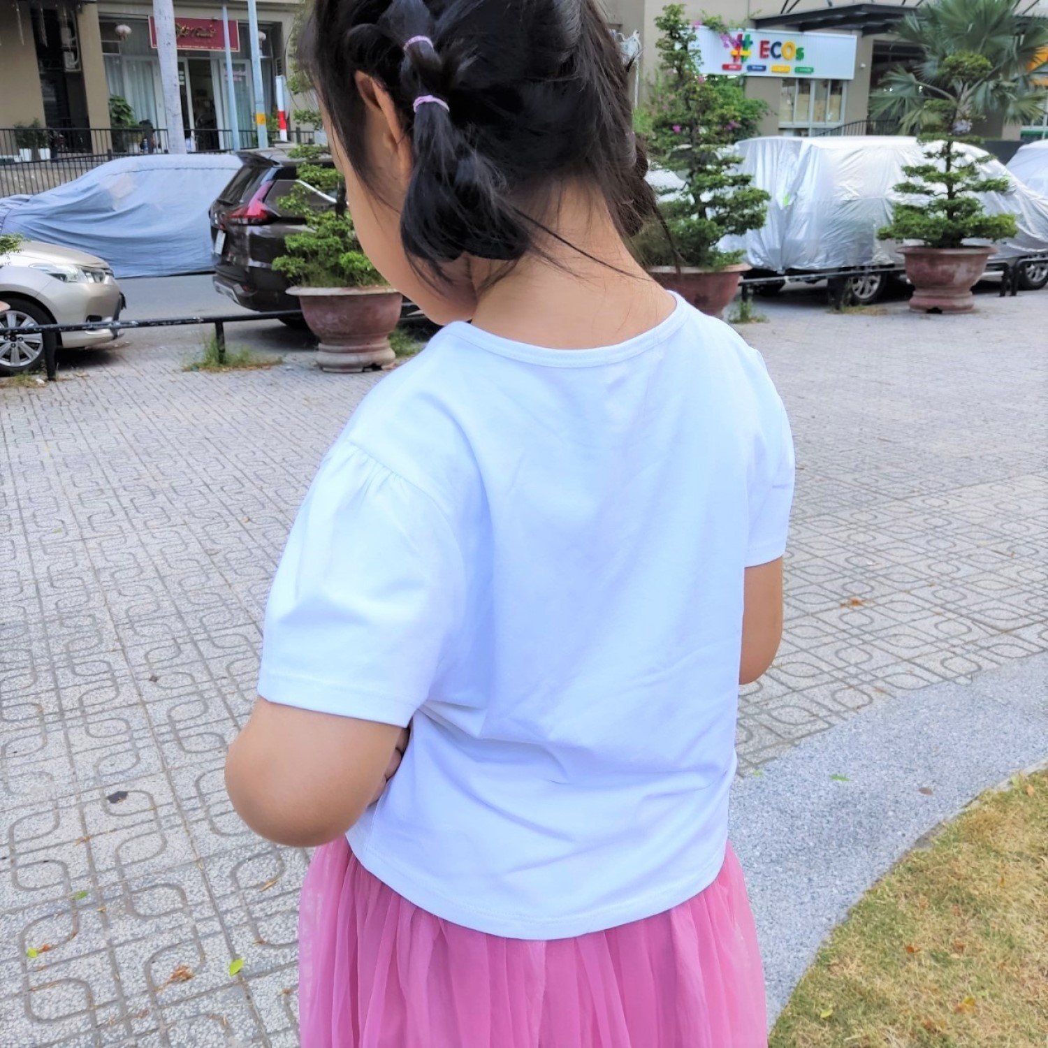 G00000610 Set áo thun in mèo hồng váy voan hồng bé gái rất xinh. Vải thun 4 chiều kết hợp với voan lưới