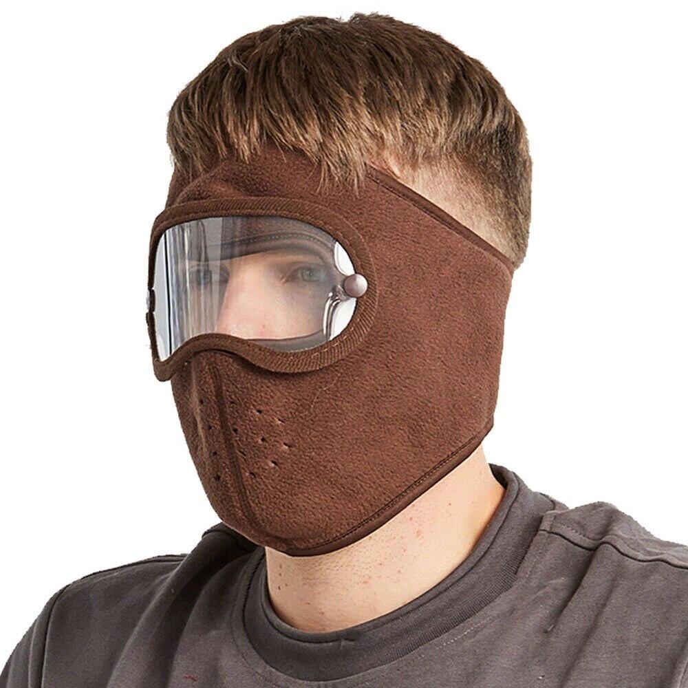 Windproof Anti Dust Face Mask Cycling Ski Breathable Masks Fleece Face Shield Hood Caps with HD Goggles Cycling Cap Balaclava